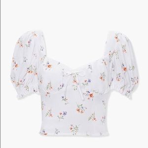 WOMENS WHITE FLORAL PUFFY SLEEVE BLOUSE